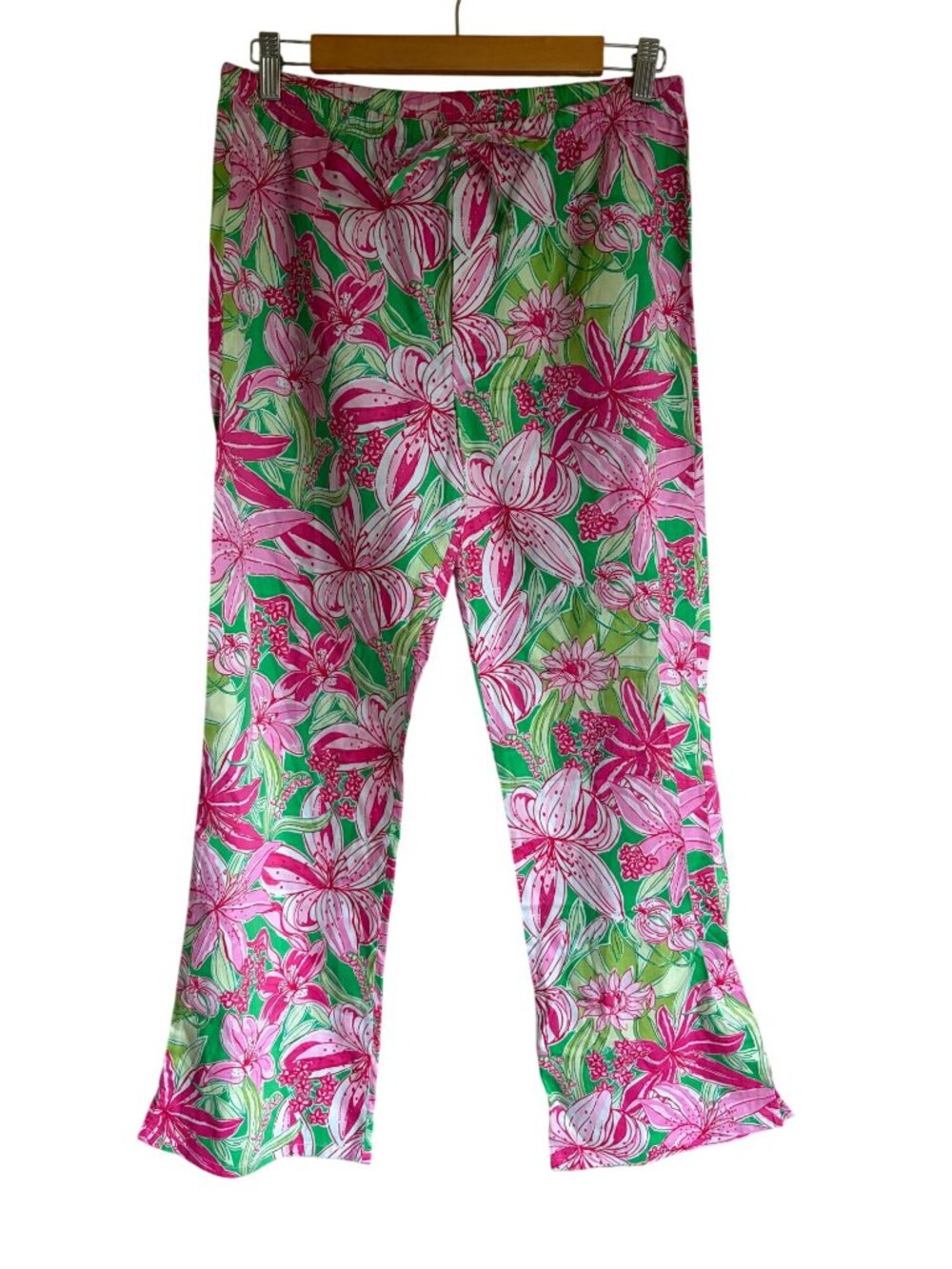 Lilly Pulitzer Size XS Pink Green Cotton Pajama Pants Lilly Tropical Colorful